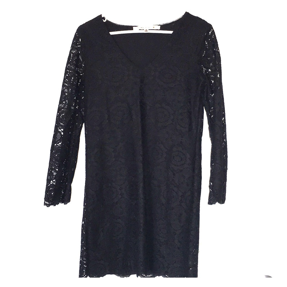 Lace black long-sleeve mini dress